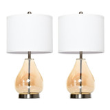 Set od 2 stolne lampe s abažurom od lana i staklenim stubom, bijela