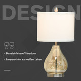 Set od 2 stolne lampe s abažurom od lana i staklenim stubom, bijela