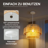 Viseća lampa s trostepenim sjenilom od konopca od konoplje, svijetlosmeđa