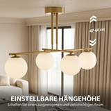 Viseća lampa s 4 kugle, podesiva visina i rotacija 350°, bijela