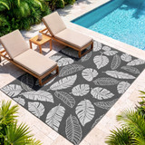 Vanjski obostrani tepih s motivom lista 182 × 274 cm, siva i bijela