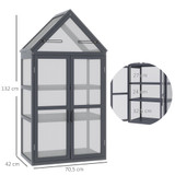 Mini plastenik s 3 police i krovom na otklapanje 70,5 × 42 × 132 cm, siva