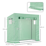 Plastenik s vratima na motanje 200 × 76 × 150/168 cm, zeleni