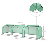 Plastenik s folijom i 3 rolo vrata na patentni zatvarač 350 × 100 × 80 cm, zelen