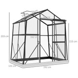 Plastenik od polikarbonata s krovnim prozorom 192 × 131 × 203 cm, crni