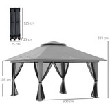 Sklopivi paviljon 392 × 392 × 283 cm sa 4 mrežasta zida, tamnosiva