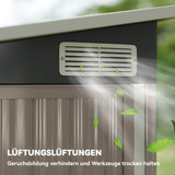 Metalna vrtna kućica za alat s 3 vrata 234 × 132 × 185 cm, svijetlosiva