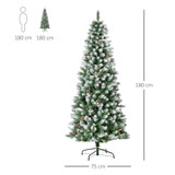 Novogodišnja jelka s 630 grana i 37 šišarki, snijeg na vrhovima, 180 cm, zelena i bijela