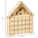 Adventski kalendar s 24 ladice i LED osvjetljenjem, boja drveta