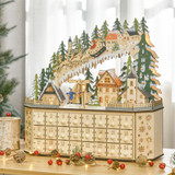 Adventski kalendar s 24 ladice i LED svjetlima, boja prirodnog drveta