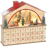 Adventski kalendar s 24 ladice i LED svjetlima, drvo, 36 × 10 × 34 cm