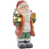 Figura Djeda Mraza s jelkom i poklonom, 3 LED diode, na baterije, šarena