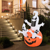 Napuhavajuća bundeva s duhovima za Halloween, s LED osvjetljenjem, narandžasta