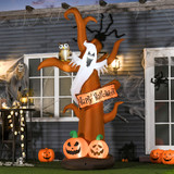 Napuhavajuća Halloween dekoracija drvo s duhom i bundevom, LED, smeđa