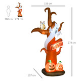 Napuhavajuća Halloween dekoracija drvo s duhom i bundevom, LED, smeđa