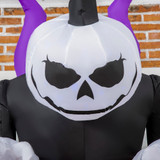 Napuhavajući duh s glavom od bundeve, Halloween dekoracija s plavim LED svjetlom, crna