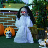 Halloween dekoracija strašna lutka s LED očima, zavija i iskače, bijela