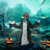 Halloween dekoracija zombi skelet s pokretnim rukama i senzorom, tamnosiva
