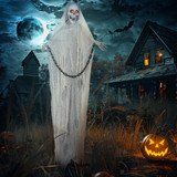 Halloween figura Žetelac 183 cm, animirana, sa zvukom i svjetlećim očima, siva