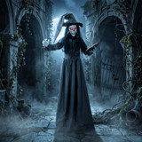 Animirana vještica za Halloween u prirodnoj veličini sa zvukom, tamnosiva