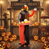 Animirani Halloween klaun s kutijom za kokice, zvuk i crvene LED oči