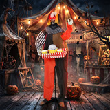 Animirani Halloween klaun s kutijom za kokice, zvuk i crvene LED oči