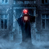 Halloween figura Smrt s kosom 170 cm, sa zvukom i svjetlećim očima, crna