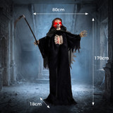 Halloween figura Smrt s kosom 170 cm, sa zvukom i svjetlećim očima, crna
