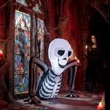 Napuhavajući Halloween skelet koji gmiže iz zemlje, s LED svjetlima, crni