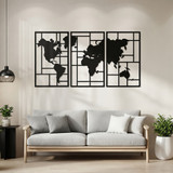 Zidna dekoracija karta svijeta od metala, 3 dijela 150 × 80 cm, crna