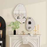 Set od 2 zidna ogledala u obliku oblutka 70 × 46 cm i 49,5 × 31 cm, crna
