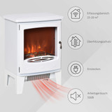 Električni kamin s grijanjem i LED efektom plamena 900/1800 W, bijeli