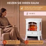 Električni kamin s panoramskim staklom sa 3 strane i grijanjem 1000/2000 W, bijeli