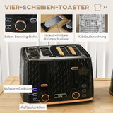 Set toster i kuhalo za vodu 1,7 L, toster za 4 kriške, crni