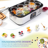 Aparat za jogurt s 8 staklenih posudica od 180 ml, LCD displej i tajmer, srebrni