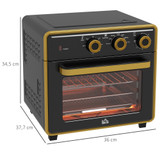 Mini električna pećnica 20 l s prženjem na vrući zrak, 1400 W, crno-zlatna