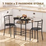 Set trpezarijski stol i 2 stolice s policom 80 × 52 × 76 cm, crni mermerni dekor