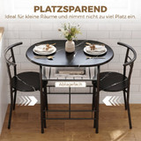 Set trpezarijski stol i 2 stolice s policom 80 × 52 × 76 cm, crni mermerni dekor