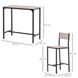 Bar set sa stolom i 2 barske stolice 89 × 45 × 87 cm, natur i crna