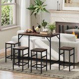 Set barskog stola i 4 tabure 100 × 60 × 88 cm, rustikalno smeđa i crna