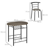 Bistro set sa ovalnim stolom i 2 stolice 80 × 53 × 74,5 cm, crni