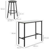 Barski set sa stolom i 2 barske stolice 100 × 40 × 90 cm, bijela i crna