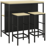 Barski set: stol i 2 barske stolice, stol 100 × 60 × 95 cm, hrast/crna
