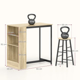 Set barskog stola i 2 stolice s policom 91 × 49 × 91 cm, hrast i crna