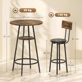 Barski set sa stolom i 2 tapecirane barske stolice 60 × 60 × 91 cm, smeđa