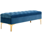 Tapacirana klupa od baršuna 118 × 45 × 42 cm, plava sa zlatnim nogama