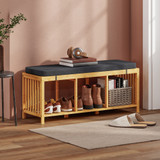 Klupa za cipele od bambusa s jastukom 102 × 33 × 45 cm, boja prirodnog drveta