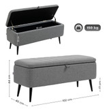 Klupa s prostorom za odlaganje 102 × 40 × 44 cm, siva