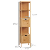 Ormarić za kupatilo s 3 police i 2 ladice 30 × 30 × 140 cm, prirodni bambus