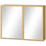 Zidni ormarić za kupatilo s ogledalima 65,2 × 14 × 50 cm, prirodna boja